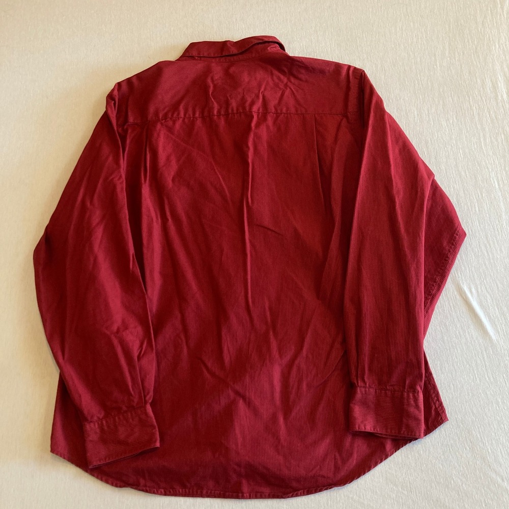 Vintage Lands End Shirt Womens 12 Red Micro Check Cotton Button Down L/S 90s - Picture 11 of 13